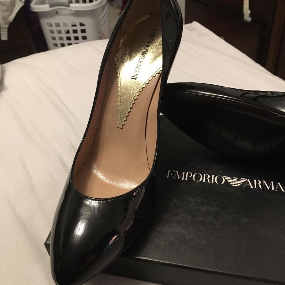 Black patent Armani pumps